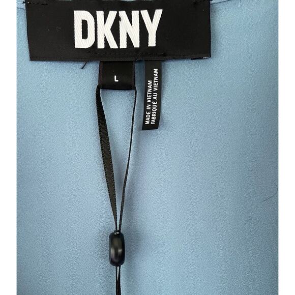 DKNY Cinched Sleeve Bow Tie Blouse Blue Long Sleeve Large New NWT - Picture 4 of 10